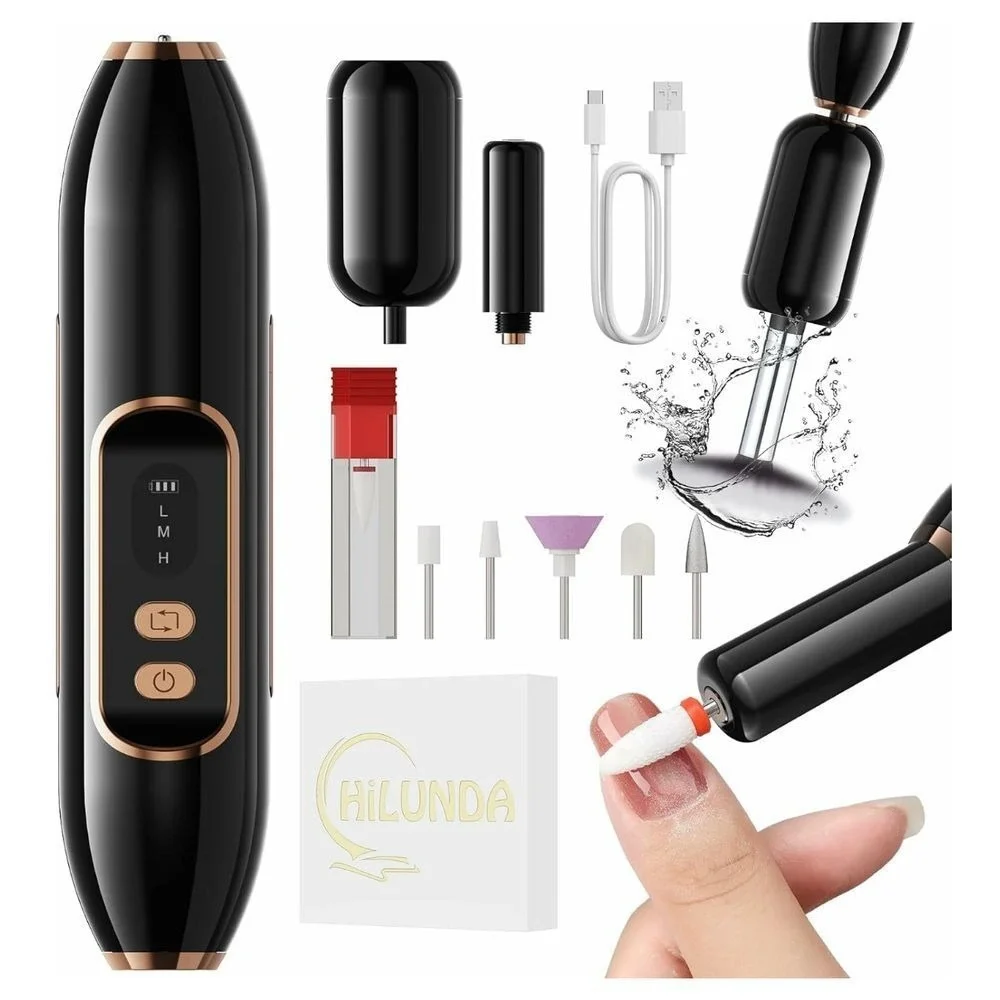 HiLUNDA 2-in-1 Electric Makeup Brush Cleaner and Nail Drill Set Black NIB